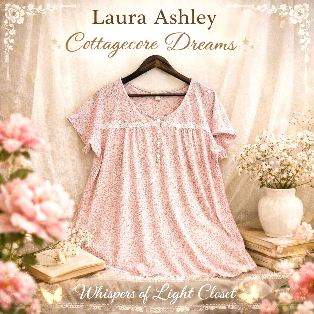 Laura Ashley Pink Floral Cottagecore Nightgown Lounge Dress L